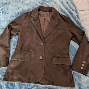 Quince 100% Suede Blazer Charcoal Black Size M Genuine Leather Minimalist Luxe